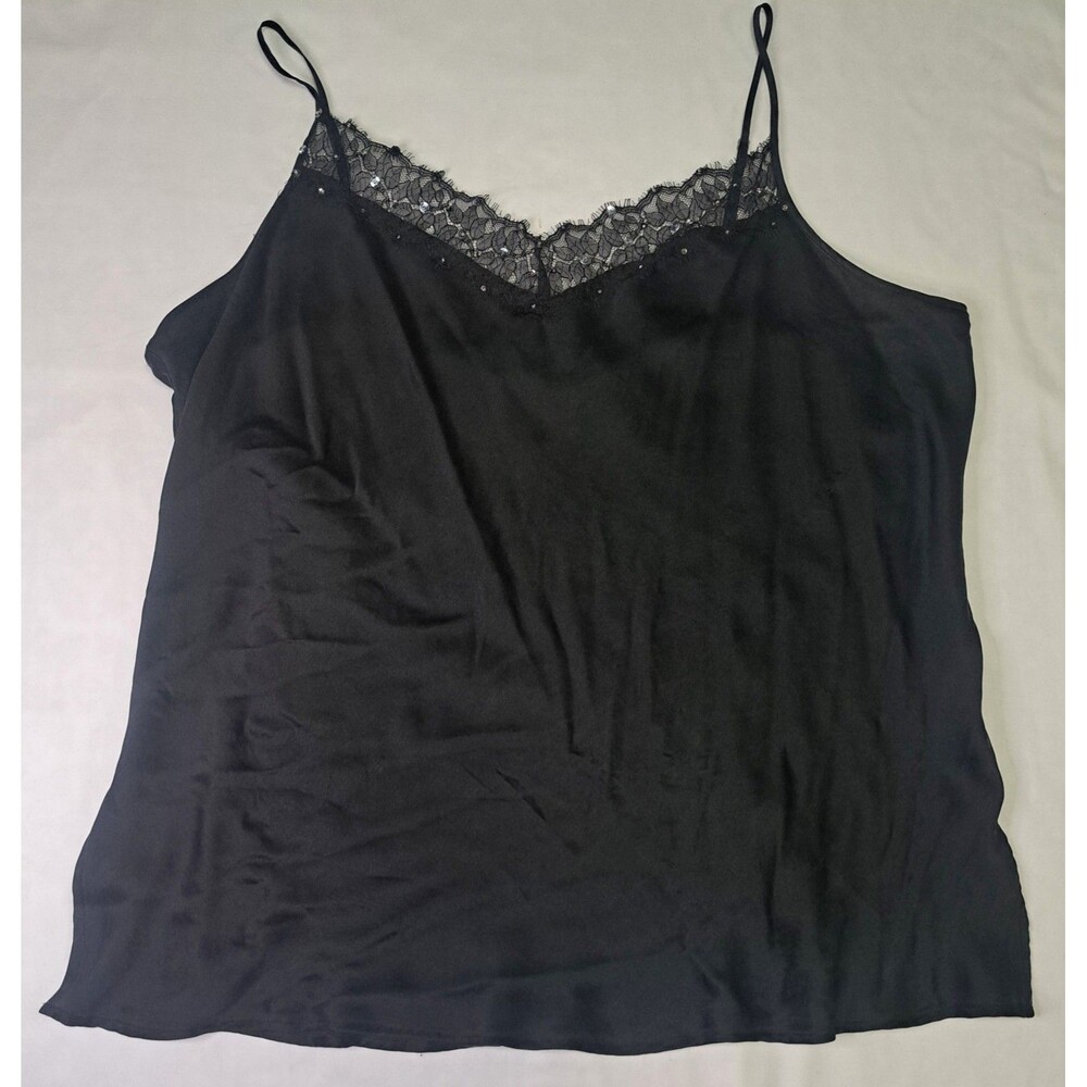 Black 100%‎ Silk Lace Sequin Cami Dark Coquette Whimsigoth Dark Fairy